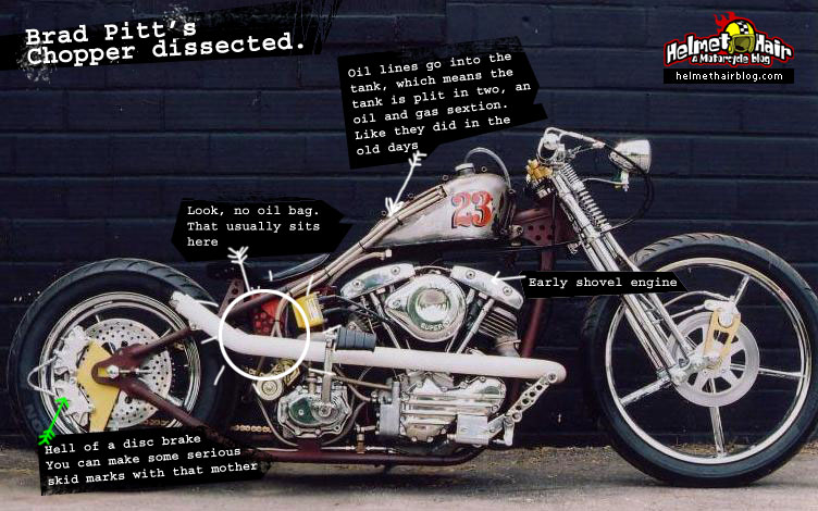 Brad Pitt brakes down on custom chopper | Helmet Hair - Motorcycle Blog
